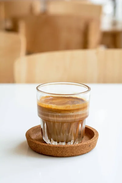 Close Glass Dirty Coffee Wooden Table Cafe Shop Coffee Milk — Stok Foto