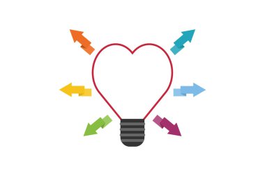 Business infographic concept. The heart shape of a light bulb with six arrows on white background. Presentation templates, banner information, and brochure.