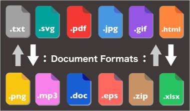 Belge simgelerinin dosya biçimleri.