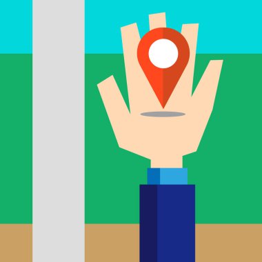 Elindeki haritadaki broş. Vektör resmi.