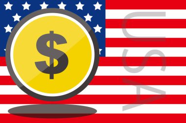 Amerikan bayrağı ve dolar parası. Vektör resmi.
