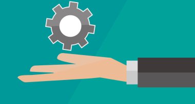 Dişlilerden geçen bir iş adamının vektör görüntüsü. Bir iş modeli ve sistem önerin. vs..