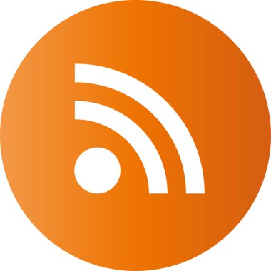 Turuncu RSS simgesi. RSS okuyucuları hakkında düğmeler.