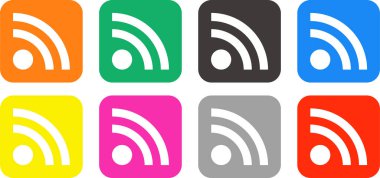 RSS ve RSS okuyucuları hakkında renkli simgeler.
