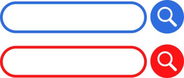 Mavi ve kırmızı arama için vektör simgesi. Arama Kutusu ve Arama Çubuğu.