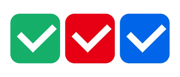 Conjunto Iconos Marca Verificación Verde Rojo Azul Vectores Para Representar — Archivo Imágenes Vectoriales
