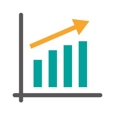 Bar graph and rising arrow icon. Vectors.