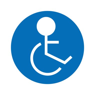 The pictogram of the wheelchair in the blue circle. Vector.