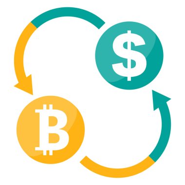 Currency exchange. Bitcoin to dollar exchange icon. Vectors.