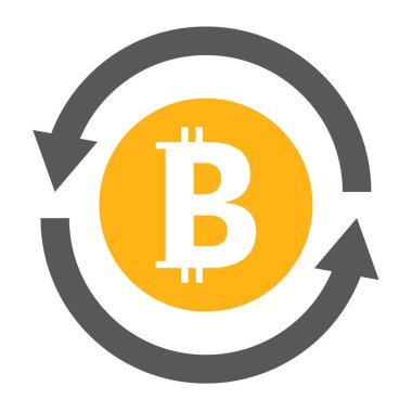 Icon of bitcoin, a virtual currency, in a rotating arrow. Vector.