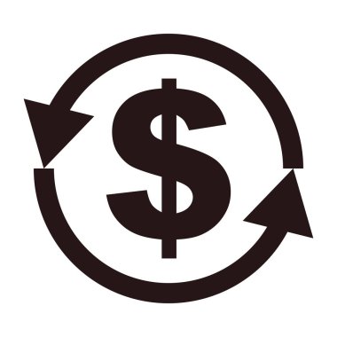 Rotating arrow and dollar sign silhouette icon. Simple vector illustration that can be used for currency exchange, money exchange, etc.
