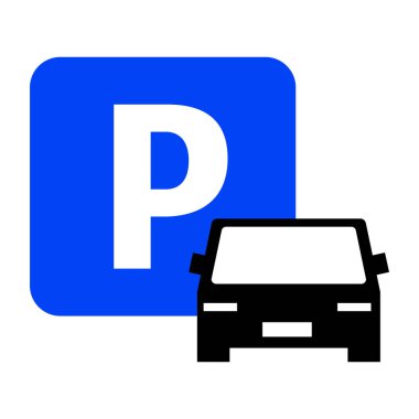 Car silhouette and parking sign vector icon. Simple illustration in flat design.