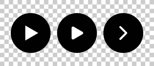 Set Black Circle Play Button Icons Background Transparent — стоковый вектор