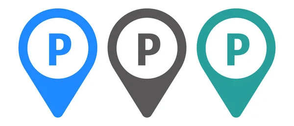 Estacionamiento Signo Mapa Pin Iconos — Archivo Imágenes Vectoriales