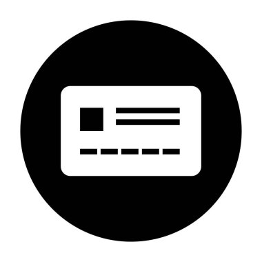 A credit card icon in a black circle. Vector.