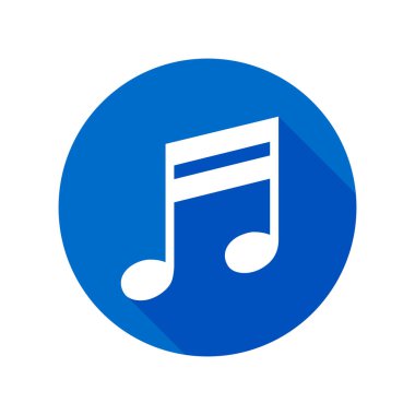 Mavi çemberdeki bir müzik ikonu. Modern vektör.