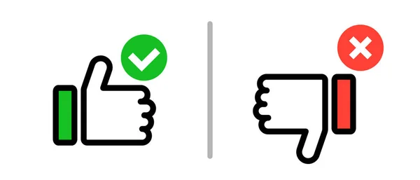 Set Thumbs Icons Check Mark Thumbs Icons Cross Mark Vector — Διανυσματικό Αρχείο