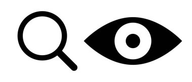 Magnifying glass and eyes silhouette icon set. Vector.