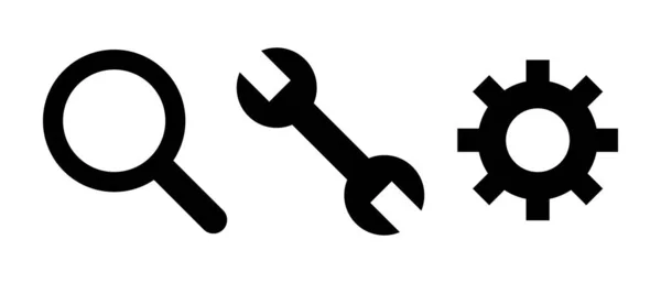 Magnifying Glass Wrench Gear Silhouette Icon Set Vectors — Διανυσματικό Αρχείο