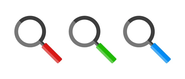 Set Magnifying Glass Icons Different Colored Handles — стоковый вектор