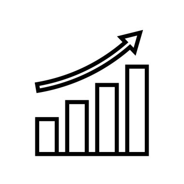 Yükselen ok ve çubuk grafik simgesi. İş notları vektörü.