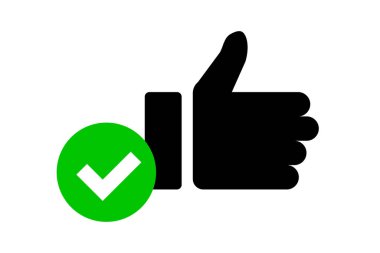 Check mark and thumbs up icons. Vectors.