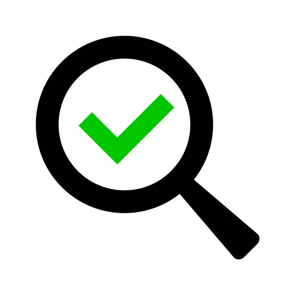 Green Check Mark Magnifying Glass Icon Vector — Stock vektor