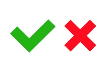 Check mark and cross mark icons. Set of positive and negative icons. Vector.