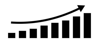 Yavaş yavaş ok ve çubuk grafik silueti simgesini yükseltiyor. Vektör.