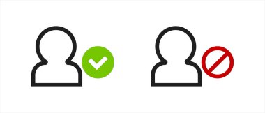 User icons with a check mark and a stop sign. Vector.