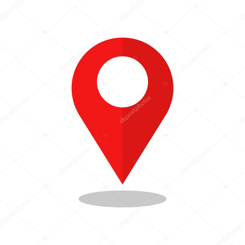 Isolated modern map pin icon and shadow. Vector.
