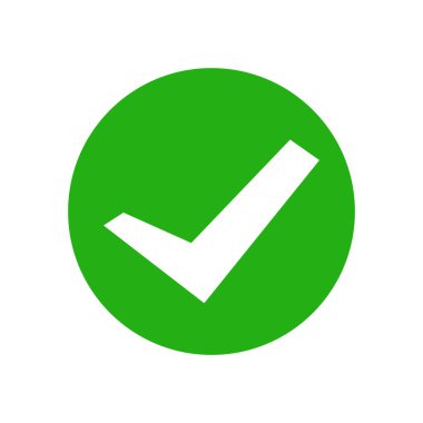 Round green check mark icon. Vector.