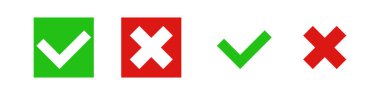 Check mark and cross mark icon set. Right and wrong. Vector.
