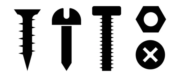 Tornillo Silueta Icono Conjunto Perno Tuerca Vector — Vector de stock