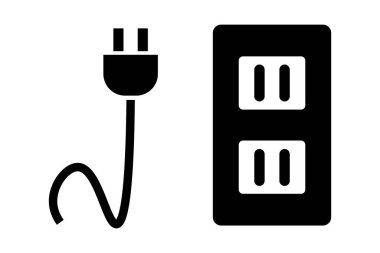 Güç kaynağı ve çıkış silueti simgesi. Vektör.