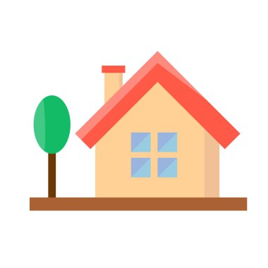 Yerdeki ev ve ağaç. Vektör.