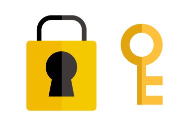 Asma kilit ve anahtar simgesi ayarlandı. Vektör.