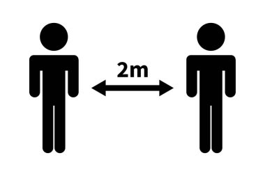 2 metre mesafede duran bir kişinin simgesi. Sosyal mesafe. Enfeksiyon kontrolü. Vektörler.
