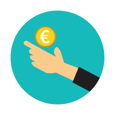 Avro olarak bozuk para tutan bir adam. Vektör.