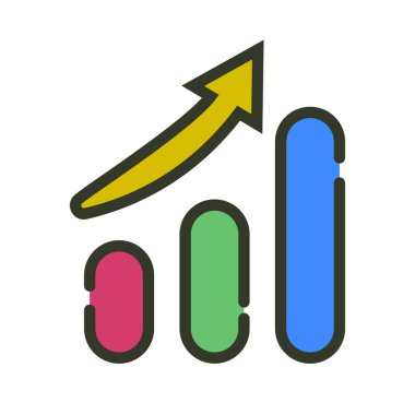 Modern çubuk grafikleri ve yükselen oklar. İyi iş sonuçları. Yükselen hisse fiyatları. Vektörler.