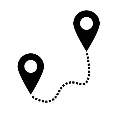 Başlangıç noktasını ve varış noktasını haritadaki bir iğne ile birleştir. Noktalı çizgi. Vektörler.