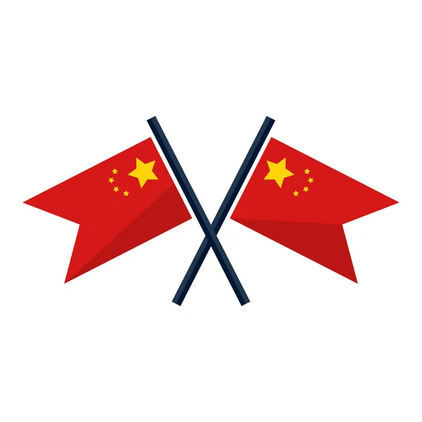 Dos Banderas Chinas Cruzadas Icono Vector — Vector de stock