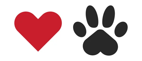 Herzzeichen Und Pfotensymbole Gesetzt Zuneigung Und Fußabdrücke Haustierliebhaber Vektor — Stockvektor