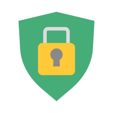 Kalkan ve güvenlik simgeleri. Kilitli asma kilit. Vektör.