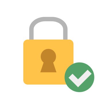 Asma kilit ve kontrol işareti. Güvenlik ve kimlik doğrulama. Vektör.