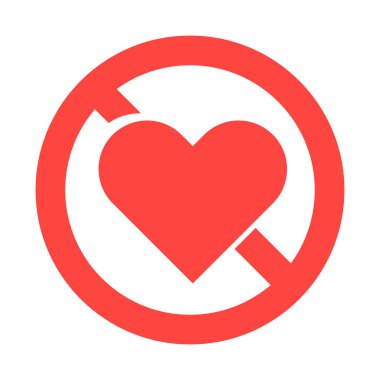 Kalp ve içki yasağı işareti. Aşk yasağı. Evlilik yasaktır. Düzenlenebilir vektör.