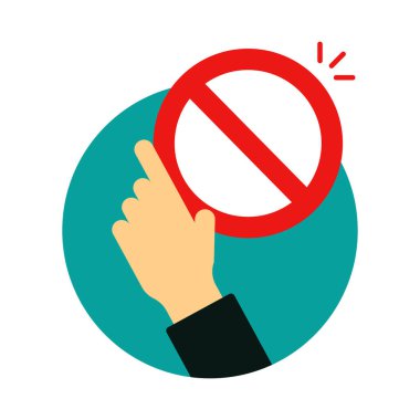 Dur levhası tutan adam. Düzenlenebilir vektör.