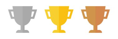Altın, gümüş ve bronz kupa seti. Spor müsabakası. Düzenlenebilir vektör.