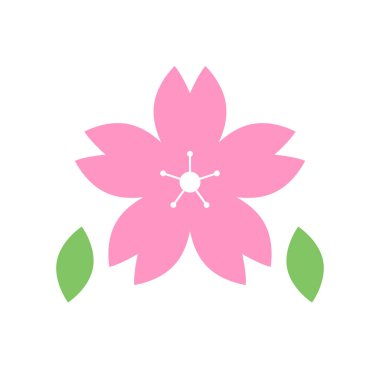 Kiraz çiçekleri ve yeşil yapraklar. Düzenlenebilir vektör.