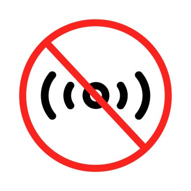 Radyo dalgaları ve yasaklama işaretleri. Radyo dalgaları mevcut değil. Düzenlenebilir vektör.